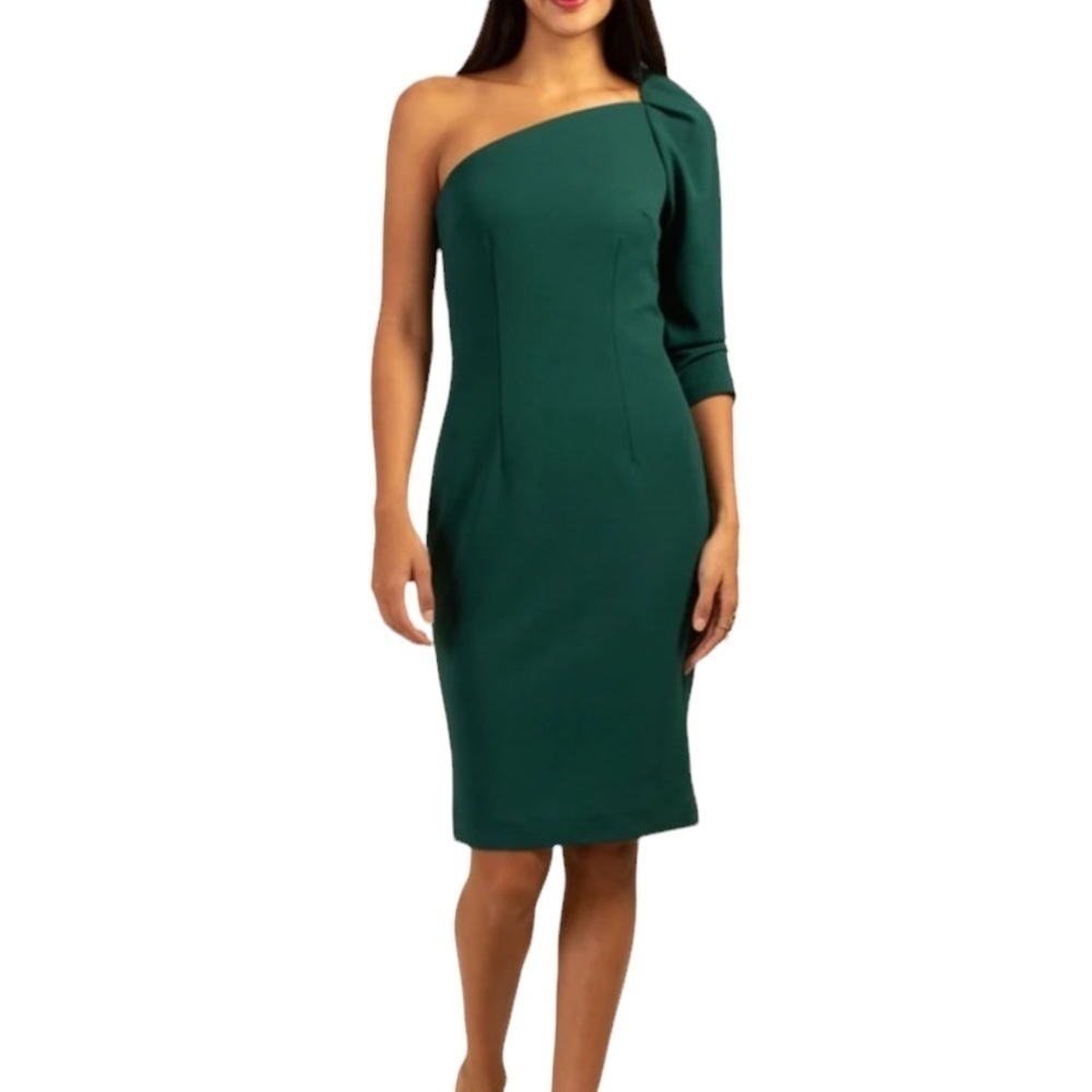 Trina Turk Fancy Dress Spruce Green one shoulder midi Sz 2
